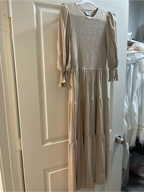 Blank NYC Neutral Cream Long Smocked Tiered Maxi Dress